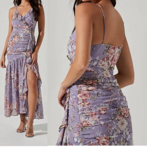 Anthro ASTR Kiana ruffle maxi dress Sz Large Lavander floral fairy core feminine - Picture 10 of 11